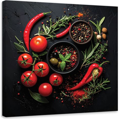 Toile Imprimée, Épices Légumes Tomates,20x20 (1/4)