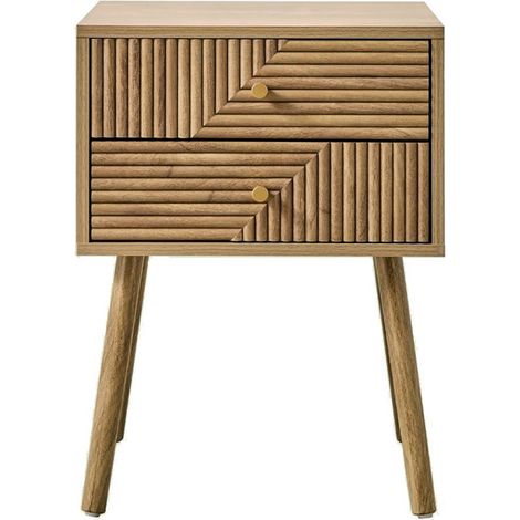 Comodino 2 cassetti con frontali effetto doghe a L, L45 cm - EDEN