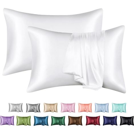 Taies d'oreiller en soie pure 100%, réversibles, douces et lisses, format standard