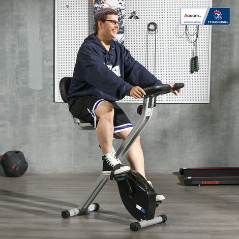 Vélo d'appartement pliable - Collaboration Aosom.fr x FFHandball - 8 niveaux de résistance. dossier selle réglable. gris
