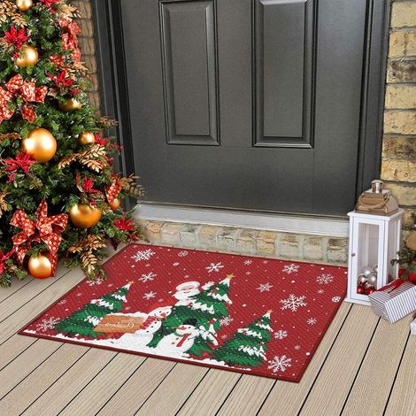 Rote Weihnachtsmann-Fußmatte für den Außenbereich, Willkommensmatte für die Haustür, rutschfeste Weihnachtsmatte für drinnen und draußen, 50 x 80 cm (1/5)