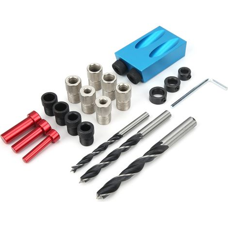 Kit de positionnement de trous de perçage pour le travail du bois avec positionneur de trous de perçage gradué (1/5)