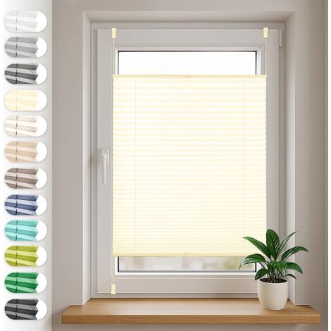 Pleated blind without drilling 40cm x 100cm, cream, blinds for doors and windows, opaque, privacy protection, sun protection, ready-made pleated blind, roller (1/5)