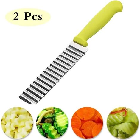 Coupe-légumes/frites 2 pièces, coupe-frites ondulé pour enfants, coupe-pommes de terre en acier inoxydable, couteau côtelé pour légumes, fruits et salades, couteau à frites ondulé, couteau ondulé pour