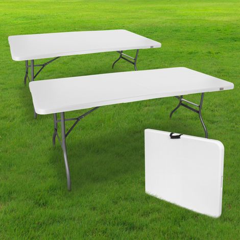 Skylantern – Lot de 2 tables pliantes de camping 180 cm rectangulaire blanche – Table de jardin pour 8 personnes – HDPE haute densité – Pieds en acier pelliculé gris (1/5)