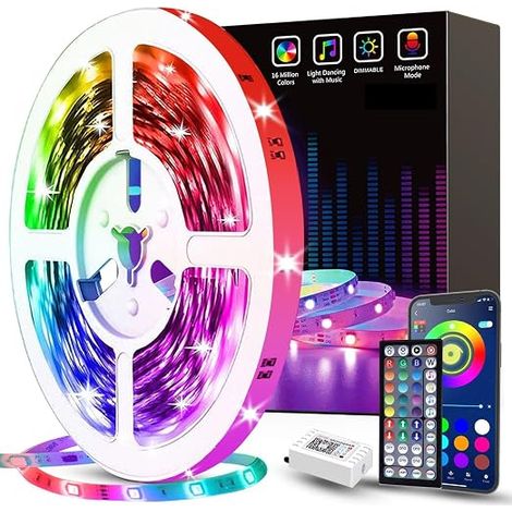 Ruban Led 5m Led Chambre Bande Led Autocollant Contrôlé par APP télécommande 44 touches Pliable Multicolore Timing lumiere bande led interieur maison chambre gaming Fête (1/2)