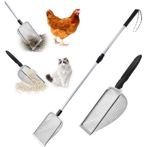 Chicken Manure Shovel, 2 Pieces Chicken Coop Accessory, Adjustable Chicken Poop Scoop with Short Stainless Steel Handle, Metal Cat Litter Scoop, Litter Scoop, Sand (1/5)