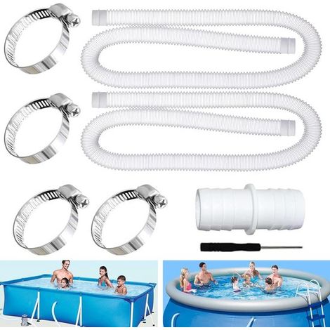 Manguera de repuesto para piscinas de 2 x 32 mm con 4 conectores metálicos, manguera para piscina duradera y flexible. (1/5)