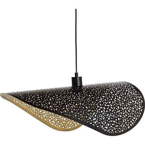 Lampadadario illuminazione con paralume in metallo nero Mahi