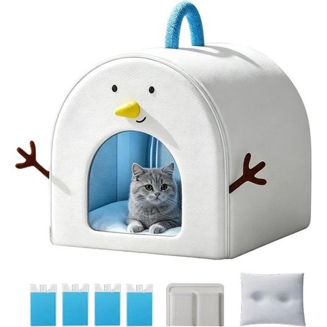 Panier rafraîchissant pour animaux Lavable respirant pliable avec 4 sacs de glace, pour chat d'intérieur et extérieur, convient aux chatons, chiens de petite taille, chaudes journées d'été (1/5)