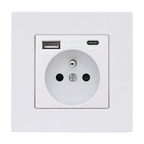 Französische Typ-C+USB16A Typ 86 Steckdosenleiste, Anzahl der Steckdosen: 2 Löcher, Anzahl der USB-Anschlüsse: 1, Anzahl der Typ-C-Anschlüsse: 1, sicher und fest (weißes Quadrat)