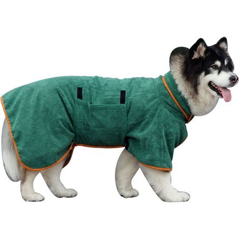 Peignoir grande taille pour chien (YP6), vert - Taille L (1/5)