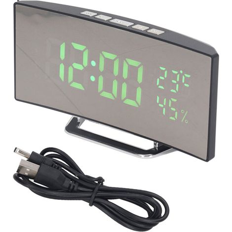 Orologio digitale a LED Jeffergarden con 3 livelli di luminosità, funzione snooze, alimentazione a batteria tramite USB, sveglia elettronica a specchio con visualizzazione di temperatura e umidità, lu (1/4)