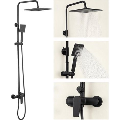 Auralum Max Columna de Ducha Negra con Grifos Conjunto de Ducha Altura Ajustable 2 Funciones con Ducha de Cabeza y Ducha de Mano (1/5)