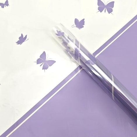 20 feuilles de papier d'emballage Xiao Hua à motifs de fleurs, cadeaux, décorations pour boîtes cadeaux, papier d'emballage floral (papier d'emballage en verre imprimé papillon, 57 x 57 cm, violet cla (1/4)