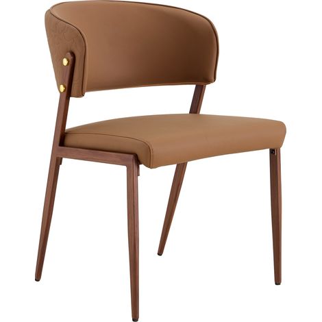 Silla de comedor moderna tapizada en PU marrón con estructura metálica, 2 unidades (1/5)