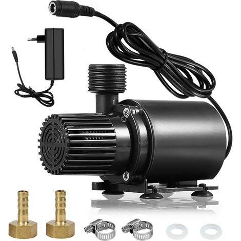 Pompe à eau submersible 12 V 800 l/h 4,5 m petite avec réglage de la vitesse de rotation, mini pompe à eau avec adaptateur secteur, pompe de bassin pour la circulation de l'eau et la fontaine (1/5)