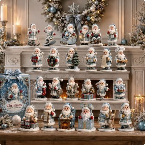 Weihnachts-Adventskalender: Der 24-tägige Countdown bis Weihnachten beginnt Verschneite Weihnachtsmann-Dekorationen – 3D-Weihnachtsmann im Schnee