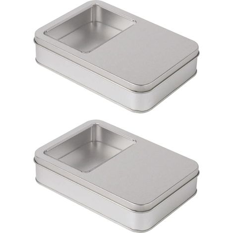 Boîtes de Rangement Rectangulaires en Métal, 2 Pièces Petite Boîte Métallique pour Cartes à Jouer, écouteurs, Câbles de Charge, Savon et autres articles (16 x 11 x 3,5 cm) (1/5)