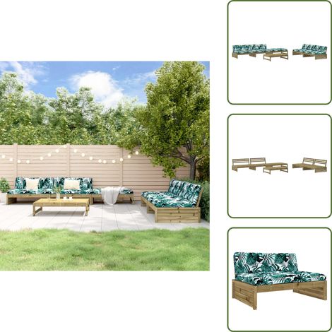 6-tlg. Garten-Lounge-Set mit Kissen Imprägniertes Kiefernholz - Gartenloungeset - Holz Lounge Set - Rattan Möbel - Gartenmöbel - Esszimmergarnituren (1/5)