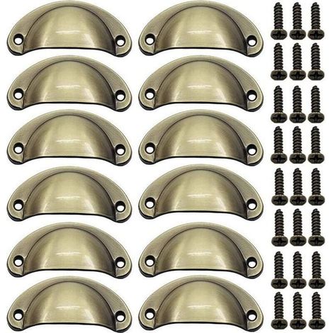 12 PCS Poignée de Porte Coquille Rétro 82mm Poignée pour Meuble Tiroir Vintage avec Vis Bronze Brossé (1/4)