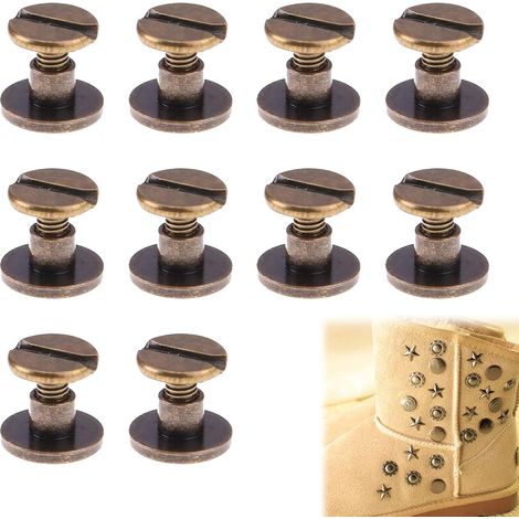 Rivets pour Cuir, Vis Cuir Artisanat, Rivet en Métal, Rivet a Visser Acier Jeux de Rivets Laiton Rivets Rivets Cuir Rivet en Métal, pour Le Cuir Fait à La Main Artisanat et Reliure 10 Paires (9x5mm) (1/5)