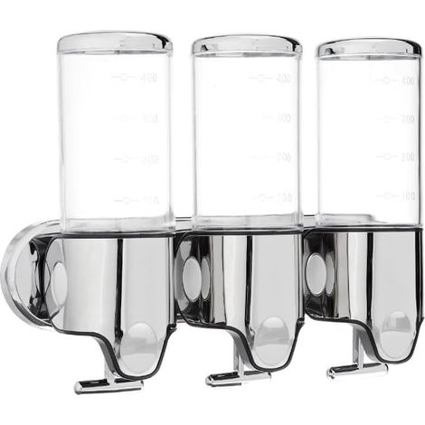 Pompe de douche murale à triple compartiment, distributeur de savon pour salle de bain, distributeur de gel douche et de shampoing pour salle de bain, cuisine, hôtel (1500 ml)