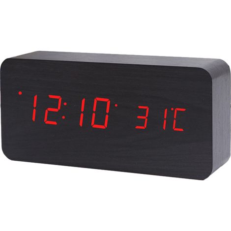 Réveil Numérique En Bois - Affichage Digital À Lumière Rouge - Pour Chambre Ou Bureau - 1 Pièce (1/5)