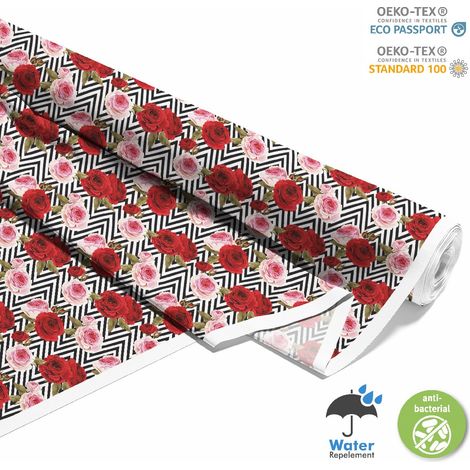 Tissu décoratif d'extérieur Oxford - Motif rose en zigzag I DX510 (1/5)