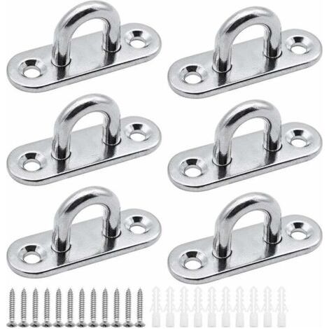 6 pièces plaques à œillets Plaque de Couverture en Acier Inoxydable Plaque de mât de 5mm Crochets de Fixation Robustes pour Crochets muraux chaises suspendues auvent Accessoires de Bateau etc
