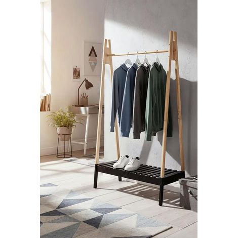 Orion91 - standing coat rack 170 cm tall, 100 cm wide, 46 cm deep, mdf in natural wood and black finish, modern nordic design, efficient organization for coats, hats, and umbrellas, perfect for entryw (1/5)