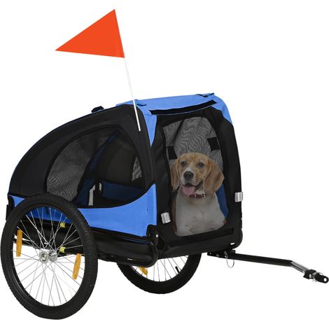 Remorque pour chien pliable pour vélo, résistante à l'eau, en tissu Oxford, structure en acier, 140 x 71 x 83 cm, bleue