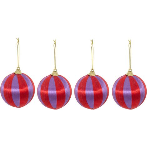 Lot de 4 boules de Noël fils violet et rouge D. 60 mm - Atmosphera créateur d'intérieur (1/4)