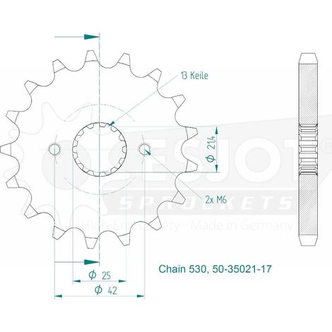 Pignon Yamaha - 530 - 17 Dents - Made in Germany