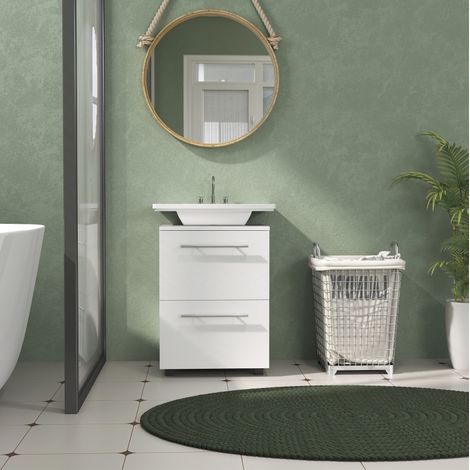 Meuble sous vasque avec tiroir, découpe en U, 41,5 x 35,5 x 59 cm, blanc, REDOM (1/5)
