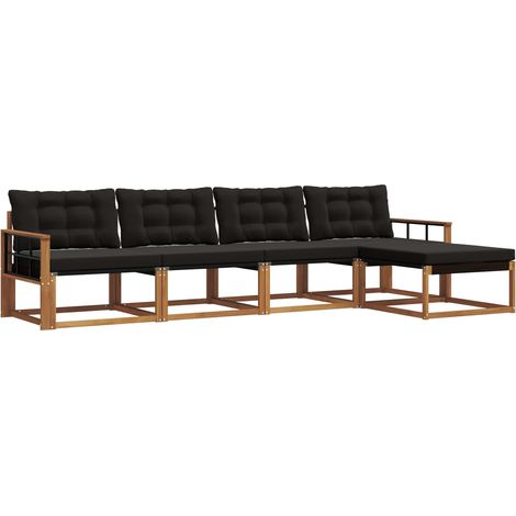 Outdoor Sofa Set with Cushion 5 pcs Natural and Black vidaXL