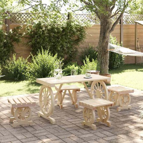 Ensemble repas de jardin 5 pièces en bois massif de sapin, table et 4 chaises - PANGIVO (1/5)