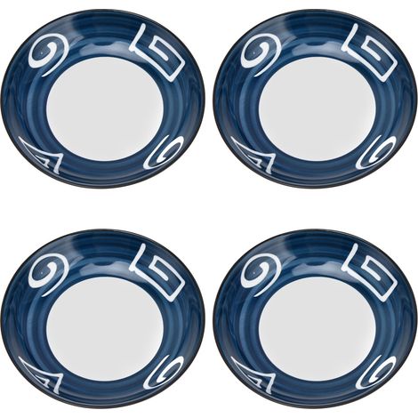 Runde Keramikteller (7 Zoll) im japanischen Stil mit Orakelmotiv – 4er-Set (1/5)
