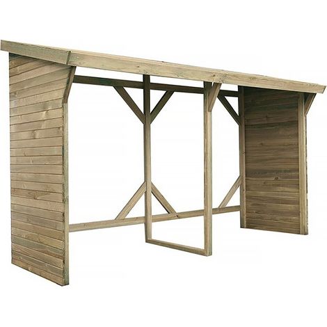 Habitat Et Jardin – Abri à bûches 5 stères – Dimensions 278 x 90 x 185 cm – Bois traité autoclave classe III – Résistant aux intempéries