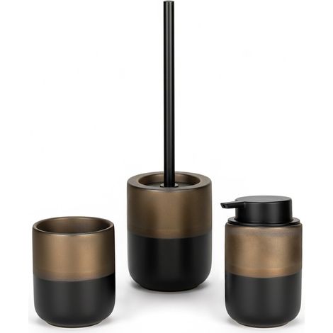 Set accessori bagno 3 pezzi nero opaco e bronzo in ceramica Teos (1/5)