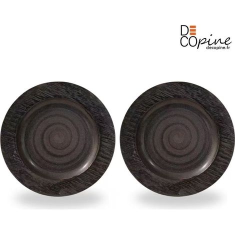 Assiette plate artisanale noir profond 27,5x27,5 cm Decopine- Lot de 2 (1/3)