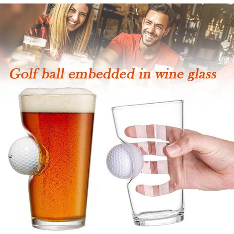 Verre à bière avec une véritable balle de golf incrustée, verre à vin créatif compatible avec un bar à domicile, cadeau idéal pour la fête des pères (1/2)