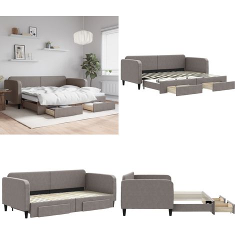 Tagesbett Ausziehbar mit Schubladen Taupe 90x200 cm Stoff - Schlafsofa - Sofa-Bett (1/5)