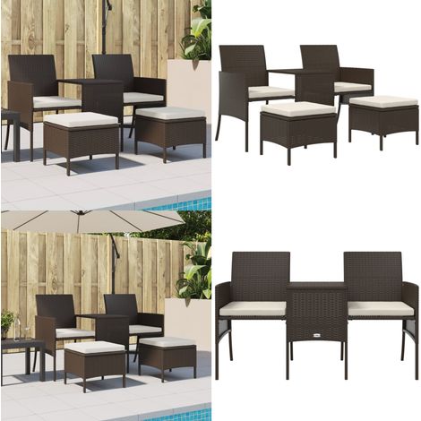 Canapé de jardin 2 places avec table et tabourets marron rotin - Canapé De Jardin - Salon De Jardin - Mobilier De Jardin - Résine Tressée - Rotin Synthétique - Home & Living (1/5)