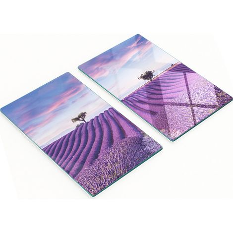 Tablas de servir de cristal para cocina con estampado de campo de lavanda, 2x30x52 cm. (1/5)