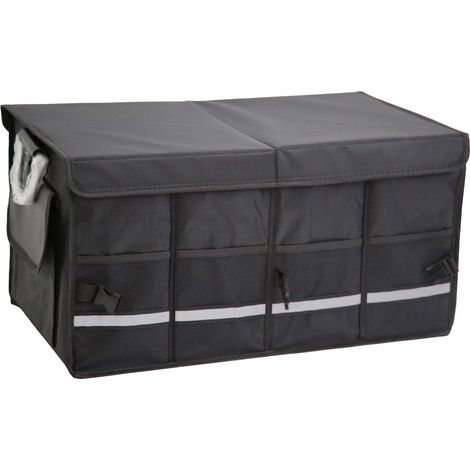 Rangement Coffre de Voiture Etanche Multi-compartiments avec Couvercle Pliable et Bande Réfléchissante 60x35x30cm (1/5)