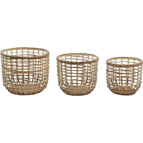 Set von 3 Maisfaserkörben 39x39x32 natürliches braunes Maisfasermaterial mehrfarbige Farbfamilienkörbe und Kisten Details (1/4)