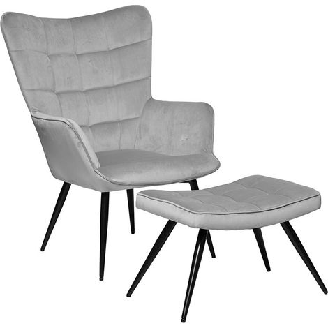 Fauteuil et tabouret velours Ermine gris Atmosphera (1/5)