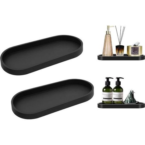 Set di due mensole da bagno in silicone nero, adatte per soggiorno, camera da letto, lavabo, vasca da bagno e cucina (di forma ovale).