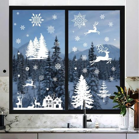 Noël Autocollants Fenetre, Flocons Décoration de Noël Fenetre Stickers Noël Fenêtre Réutilisable Electrostatique PVC Autocollant Noel Fenetre (1/5)